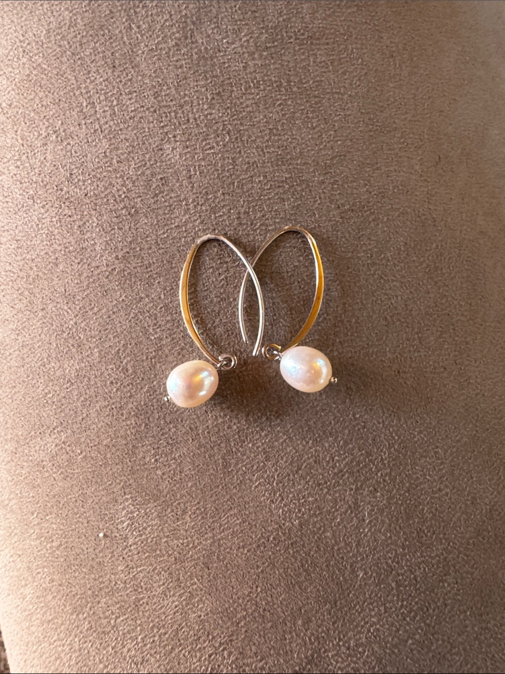 Freshwater Pearl Drop Hoop Earrings - White Pearls